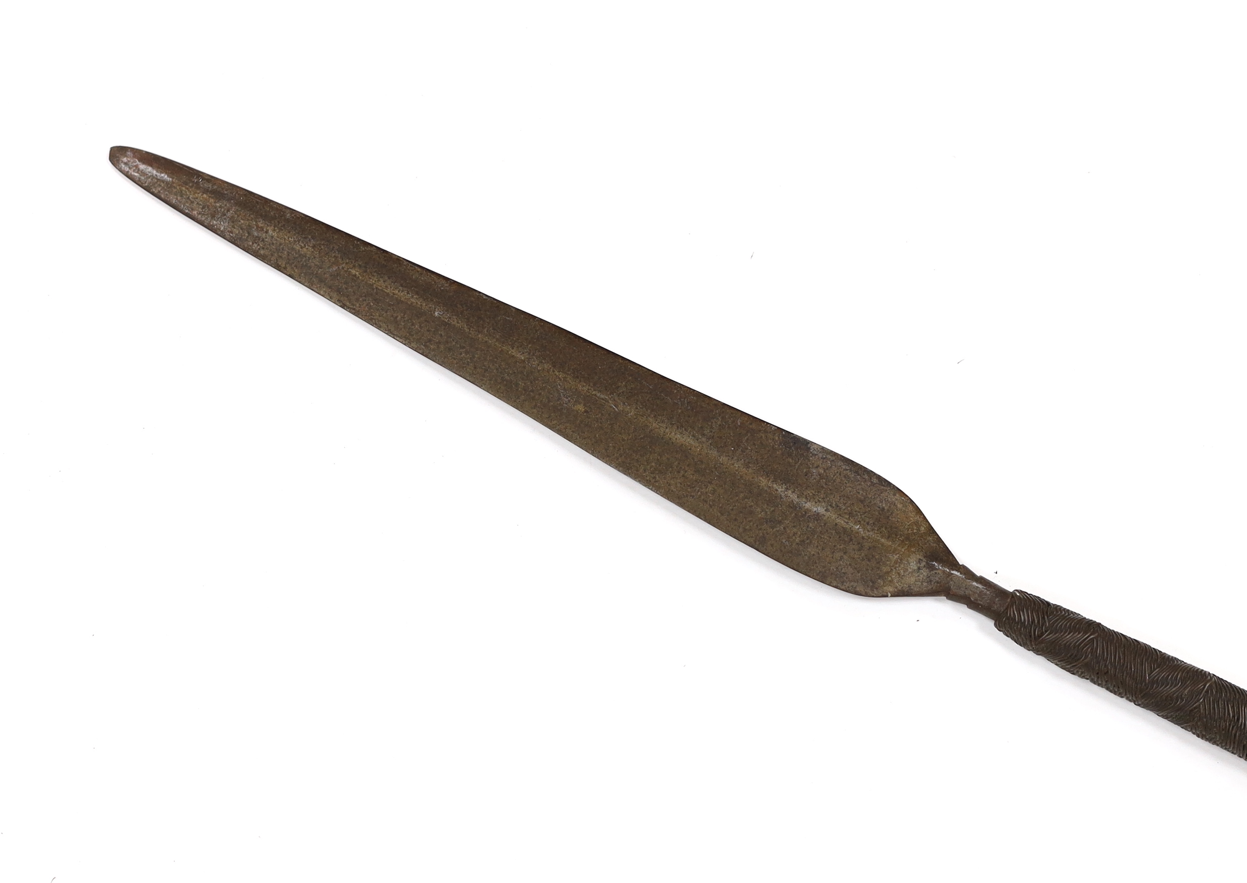 An African spear with wire grip, length 92.5cm